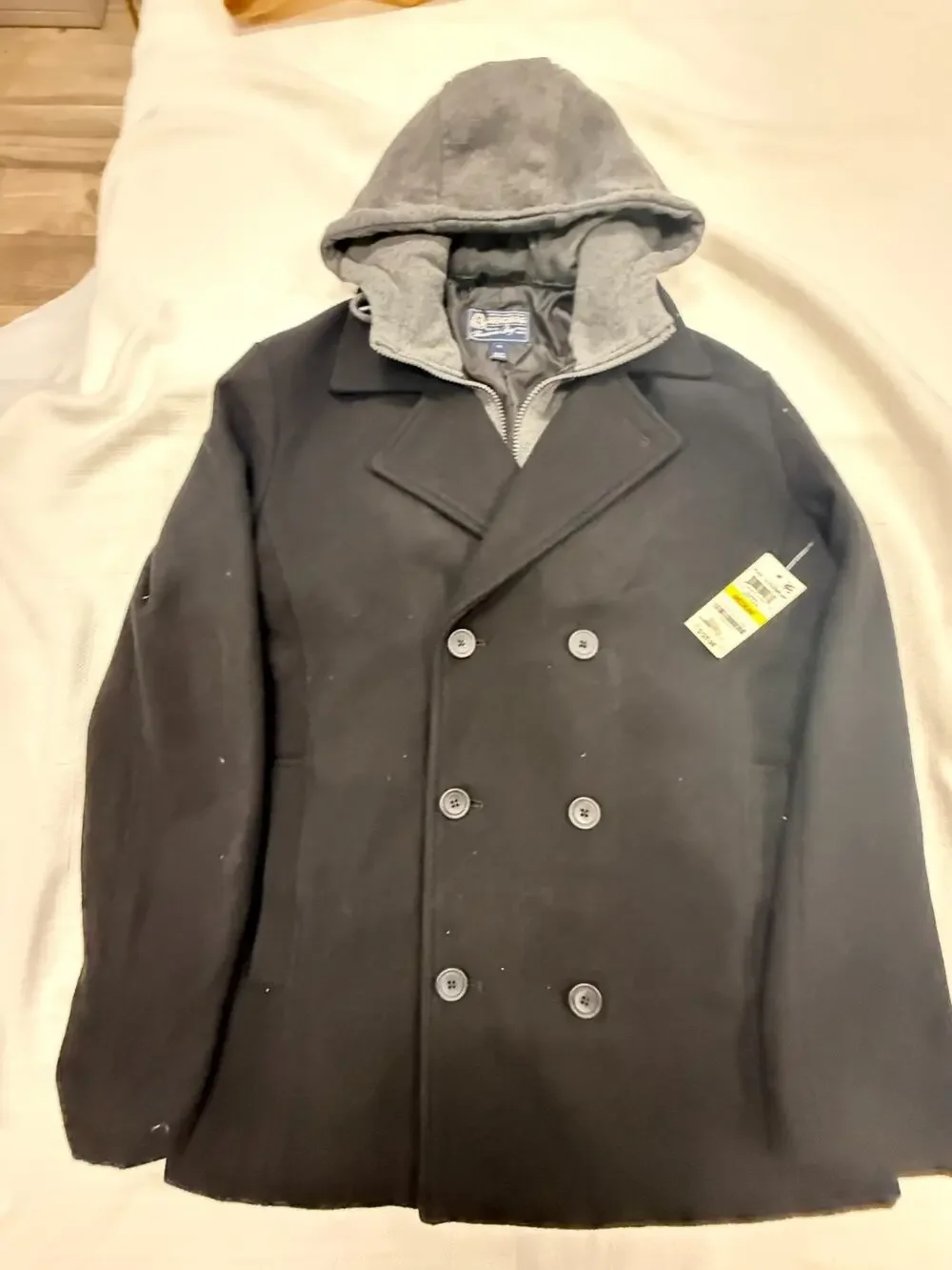 American Rag Wool Blend Hooded Peacoat Jacket Black Medium NWT Double Breasted